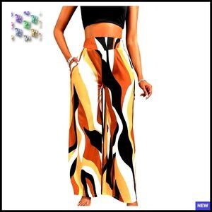 Printed Wide Leg Pants Elastic Waist Loose Fit Y2K Chic Casual Summer